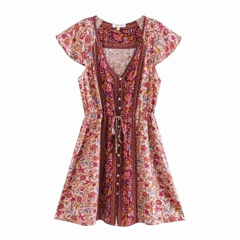 wickedafstore Pink / XS Ailith Boho Mini Dress ( 3 Colors )