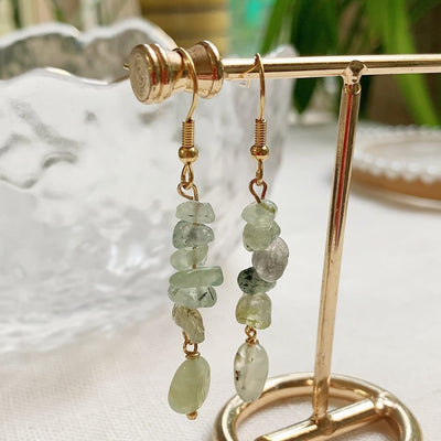 wickedafstore Prehnite Long Crystal Drop Earrings