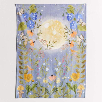 wickedafstore Psychedelic Full Moon Floral Wall Tapestry