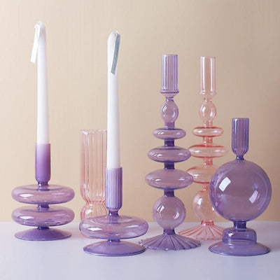 wickedafstore Purple and Pink Glass Candle Holders
