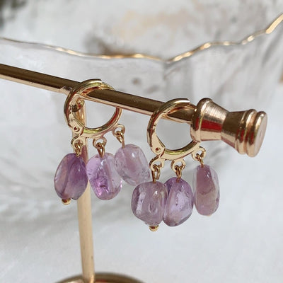 wickedafstore Purple Crystal Natural Crystal Tassel Earrings