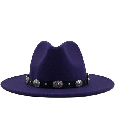 wickedafstore Purple Fedora With Punk Strap Hat