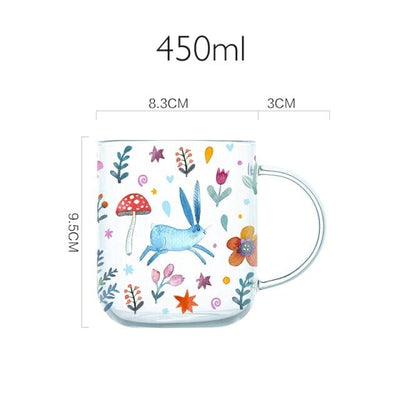 wickedafstore Rabbit / 401-500ml 450ml Cartoons Glass Mug Creative Cute Girl Breakfast Milk Coffee Cup Household Couple Water Mugs Teacup Heat Resistance