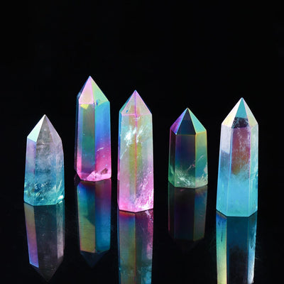 wickedafstore Rainbow Clear Quartz Point Tower Crystal