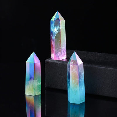 wickedafstore Rainbow Clear Quartz Point Tower Crystal