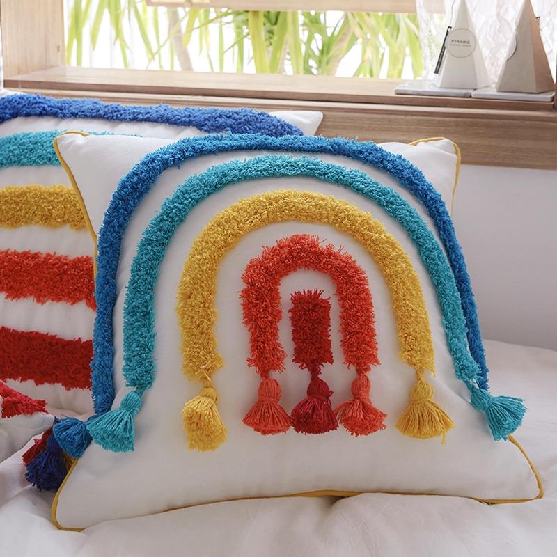 wickedafstore Rainbow Embroidered Cushion Cover