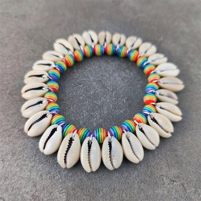 wickedafstore Rainbow Sea Shell Multi Beads Bracelet
