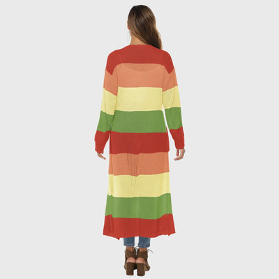 wickedafstore Rainbow Striped Long Cardigan