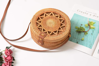 wickedafstore Rattan Cross Body Bag With Braided Sun