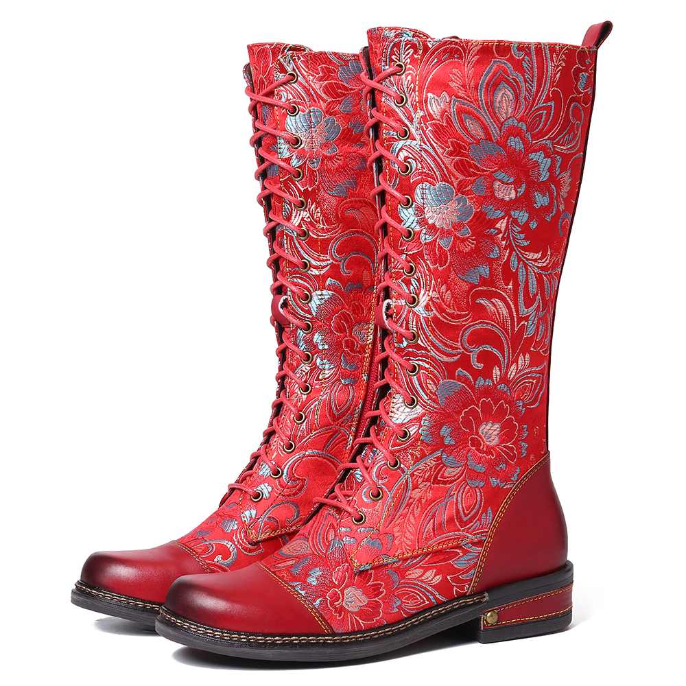 wickedafstore Red / 6 Iris Floral Boots
