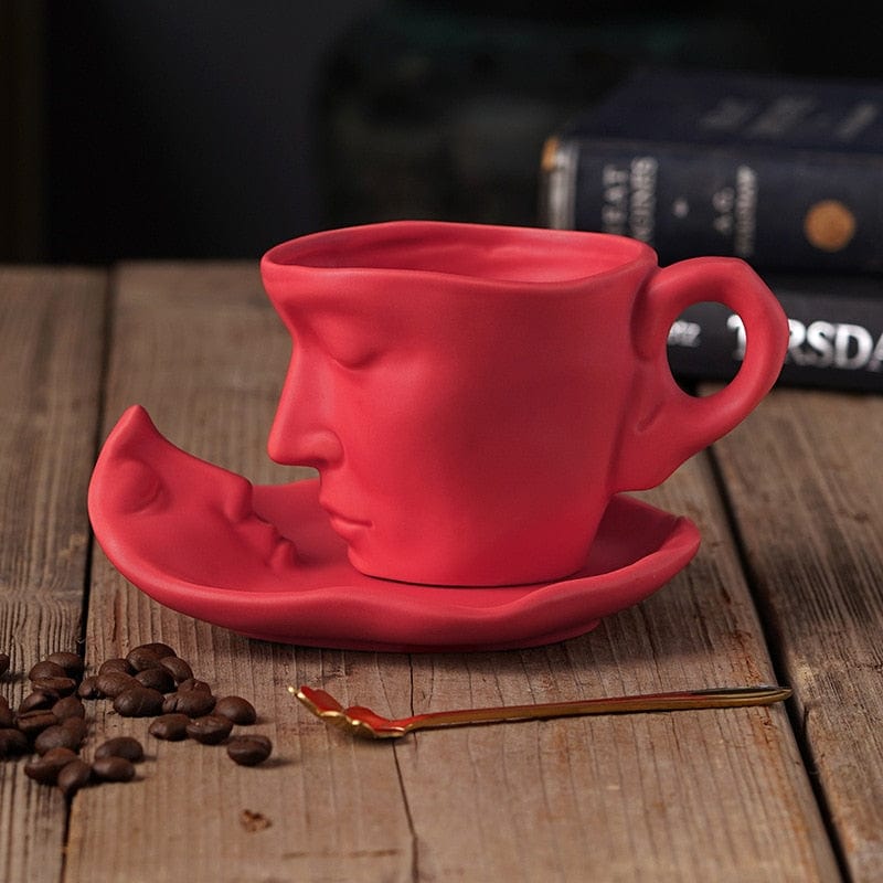 wickedafstore Red Face Reflection Coffee Cup and Saucer