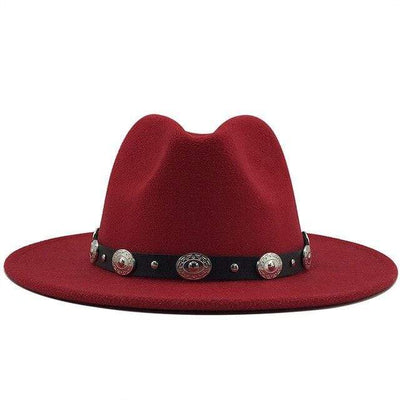 wickedafstore Red Fedora With Punk Strap Hat
