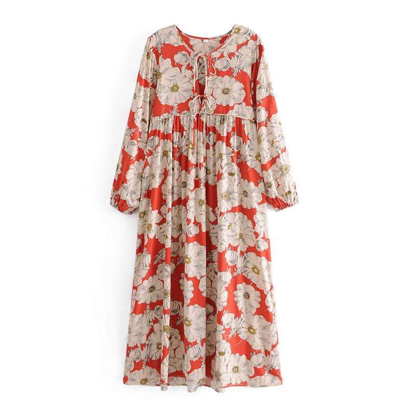 wickedafstore Red Floral Ethnic Style Maxi Dress