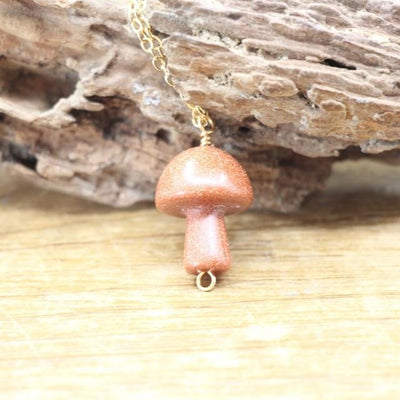 wickedafstore Red Goldstone Tiny Mushroom Crystal Chain Necklace