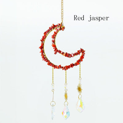 wickedafstore Red jasper Natural Crystal Moon-Shaped Suncatcher