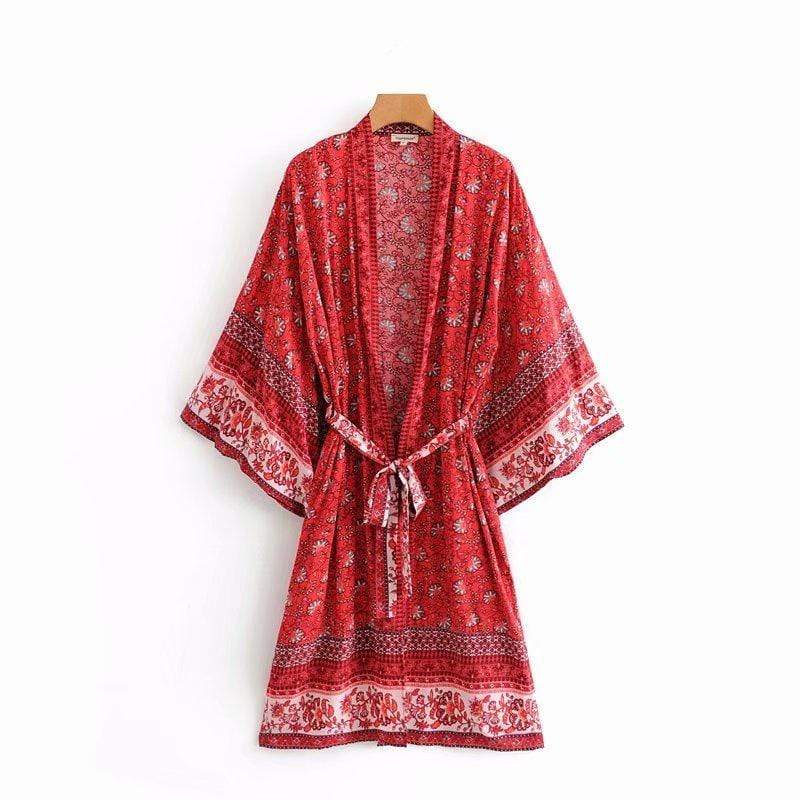 wickedafstore Red / L Gemma Floral Kimono