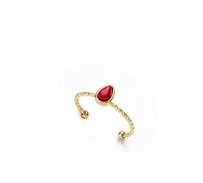 wickedafstore Red Natural Stone Water Drop Ring