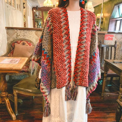 wickedafstore RED / One Size Multicolored Knitted Poncho Cape