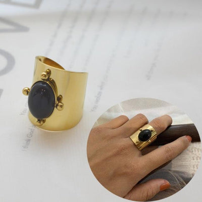 wickedafstore Resizable / Color 2 Natural Stone Wide Gold Ring