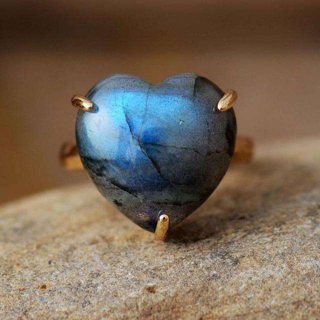 wickedafstore Resizable / Labradorite Natural Gemstone Heart Shaped Ring
