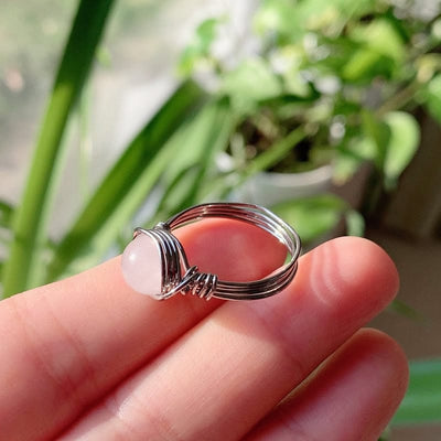 wickedafstore Rose Quartz Healing Crystal Ring