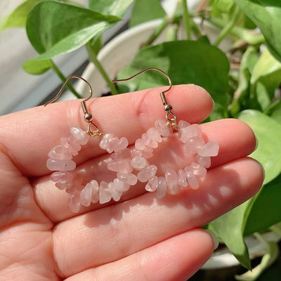 wickedafstore Rose Quartz Natural Crystal Beads Earring