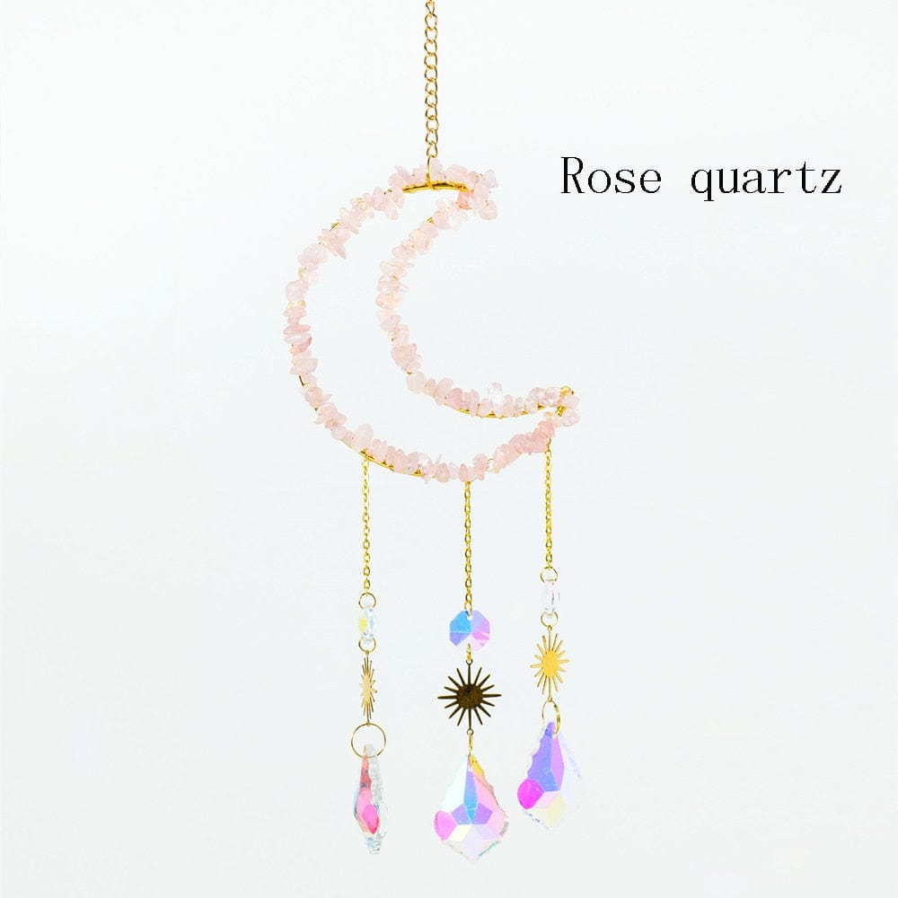 wickedafstore Rose quartz Natural Crystal Moon-Shaped Suncatcher