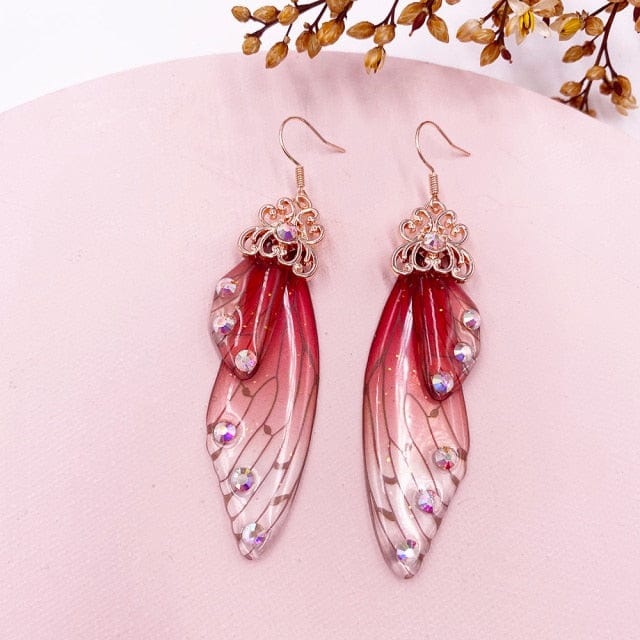wickedafstore RoseGold-Red Fairy Wings Earrings Colorful Edition