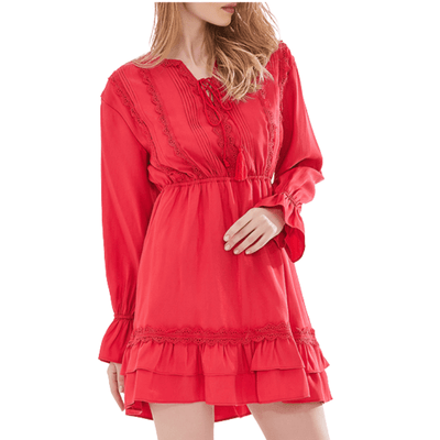 wickedafstore S / Red Acacia Waist Lantern Sleeve Dress