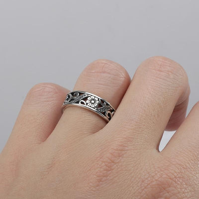 wickedafstore S925 Sterling Silver Floral Design Ring