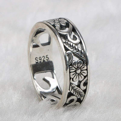 wickedafstore S925 Sterling Silver Floral Design Ring