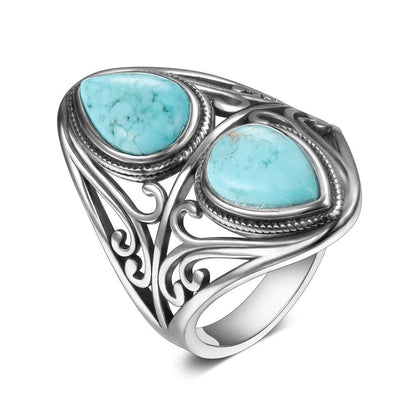 wickedafstore S925 Sterling Silver Natural Turquoise Ring