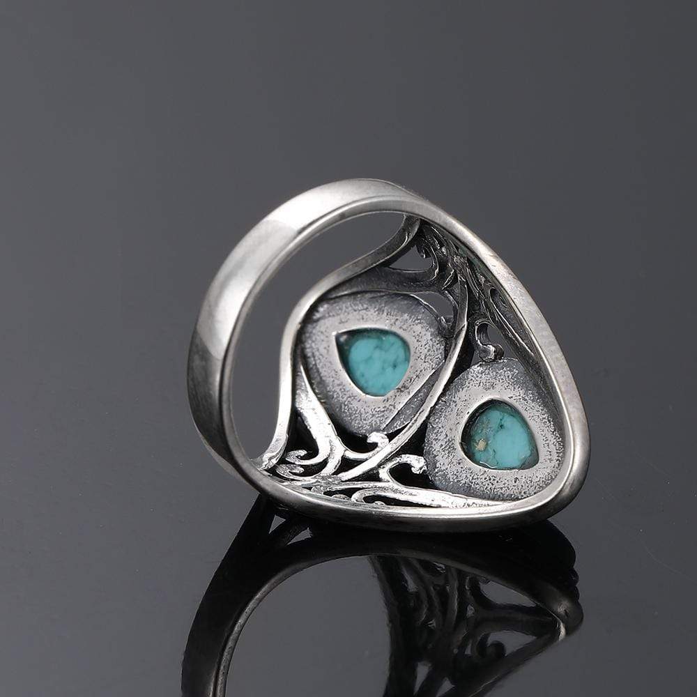 wickedafstore S925 Sterling Silver Natural Turquoise Ring