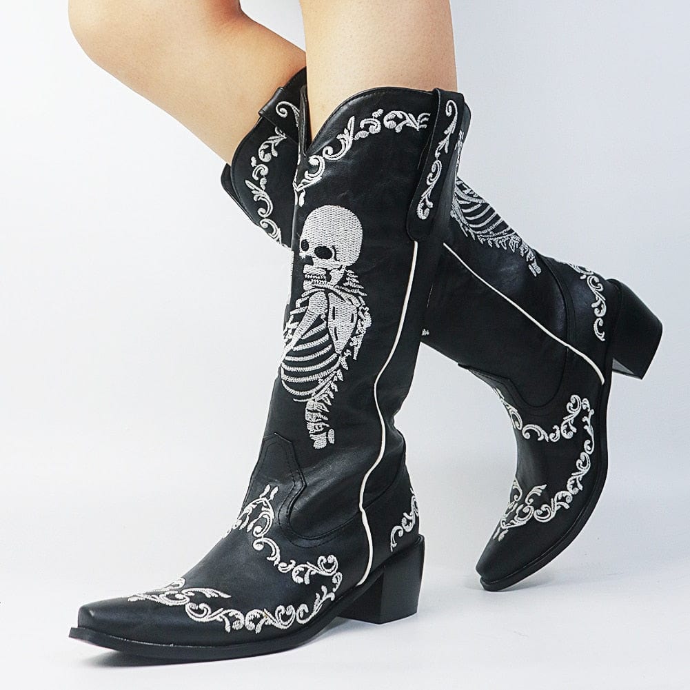 wickedafstore Savvanah Skull Western Cowgirl Boots