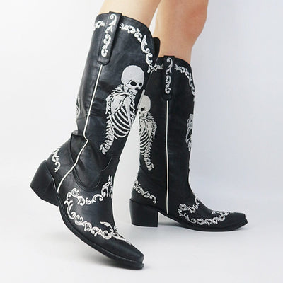 wickedafstore Savvanah Skull Western Cowgirl Boots