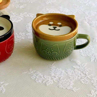 wickedafstore Shiba Inu Happy Animals Breakfast Mugs