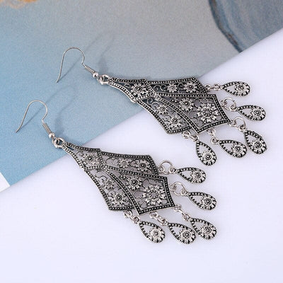 wickedafstore Silver Art Nouveau Dangling Earrings