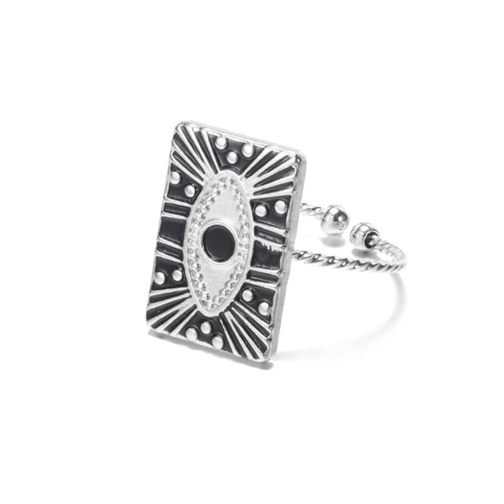 wickedafstore Silver Engraved Evil Eye Protection Ring