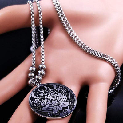 wickedafstore Silver Lotus Flower Necklace