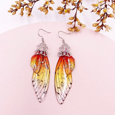 wickedafstore Silver-Orange Fairy Wings Earrings Colorful Edition
