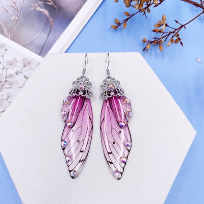 wickedafstore Silver-Pink Fairy Wings Earrings Colorful Edition