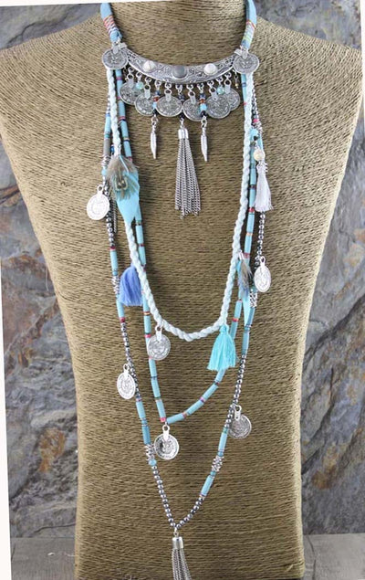 wickedafstore Sky blue Earthly Gypsy Statement Long Necklace