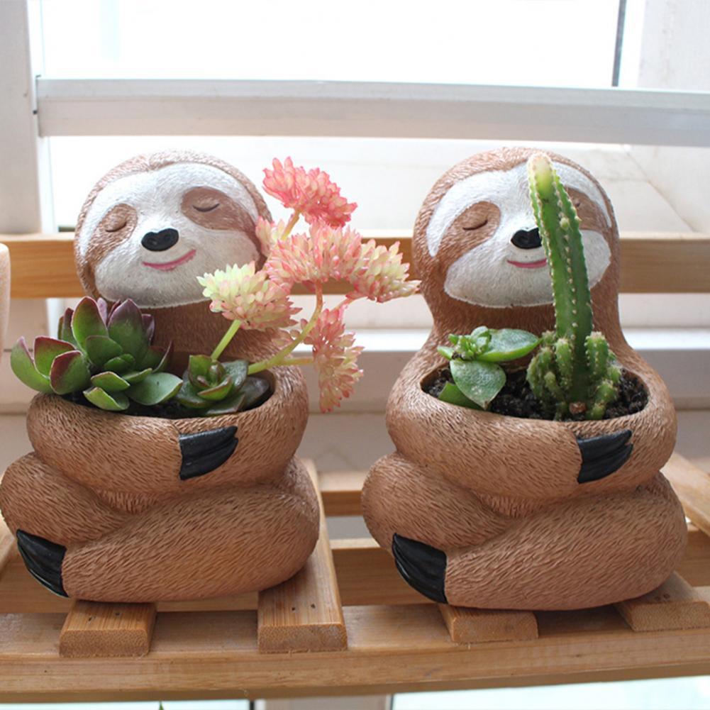 wickedafstore Sloth Resin Flower Pot