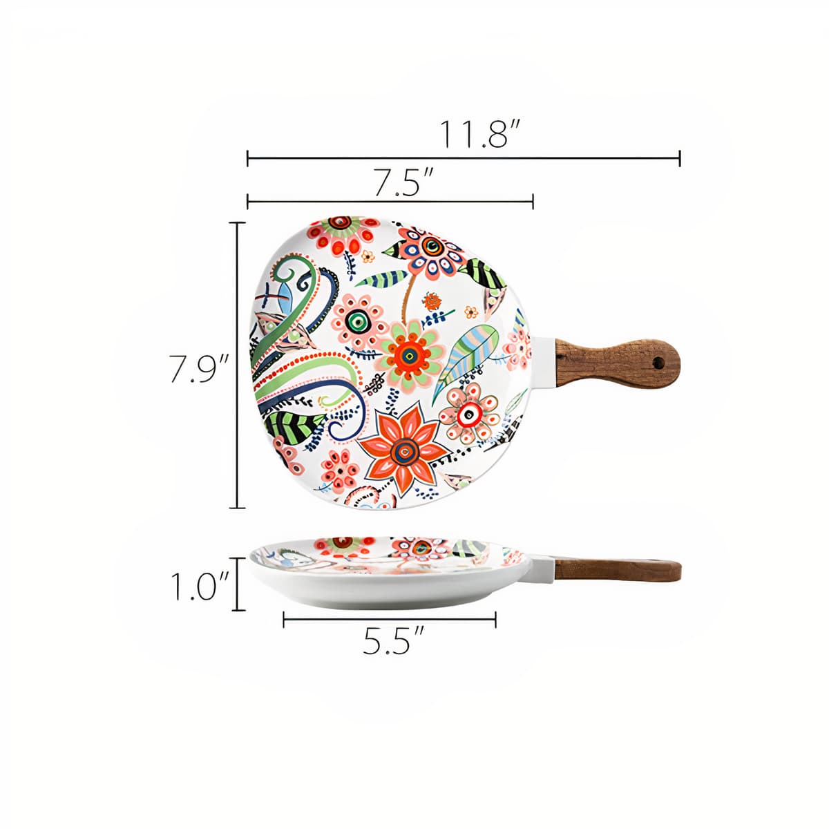wickedafstore Small Ceramic Floral Plate With Handle