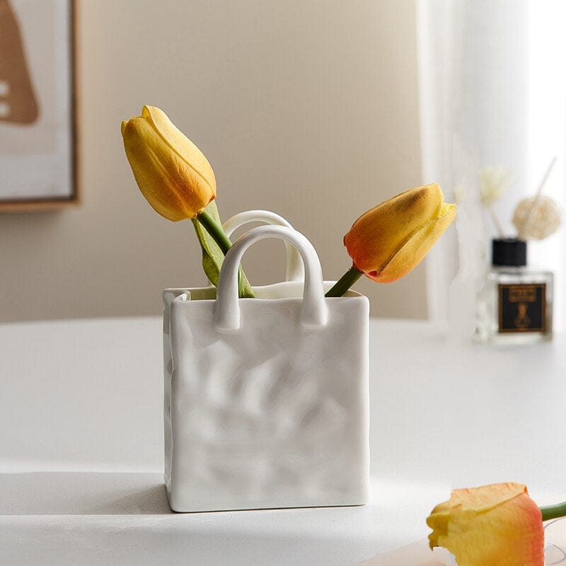 wickedafstore Small Vase with tulips White Bag Porcelain Vase