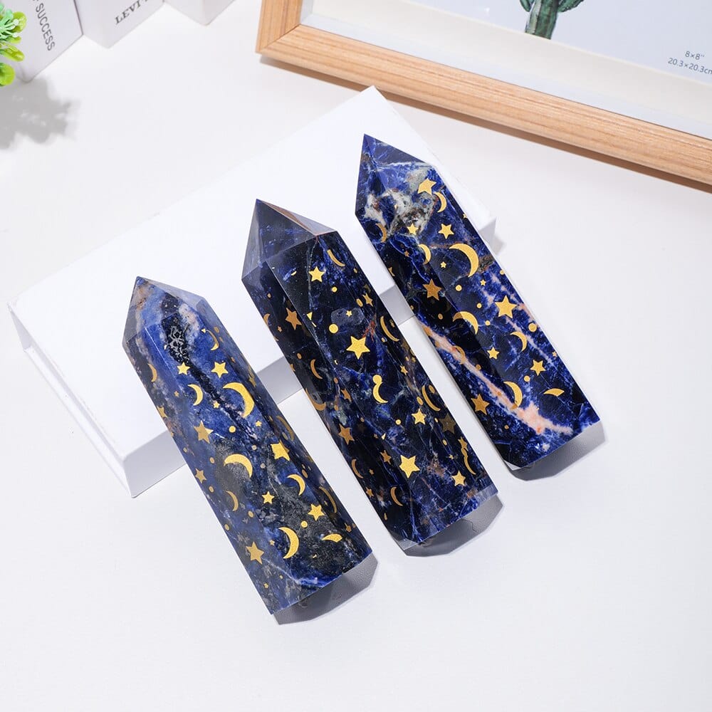 wickedafstore Sodalite With Gold Star And Moon Crystal Tower