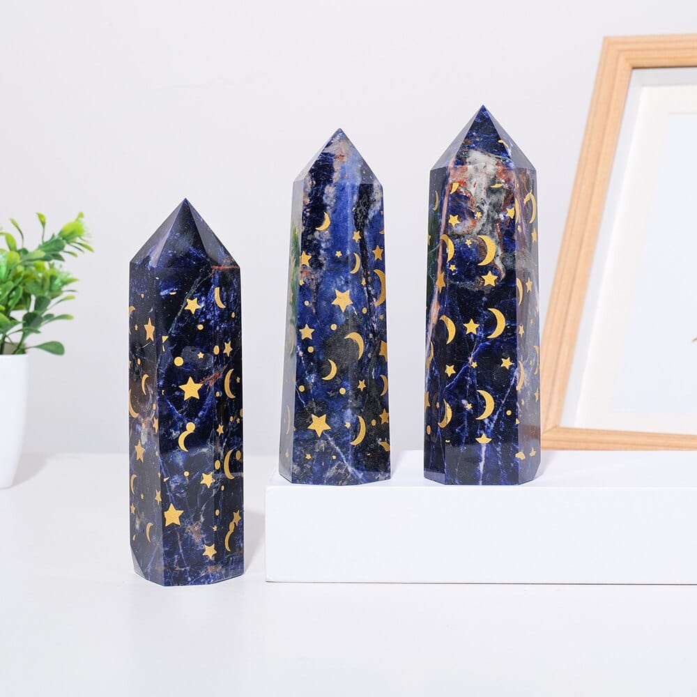 wickedafstore Sodalite With Gold Star And Moon Crystal Tower