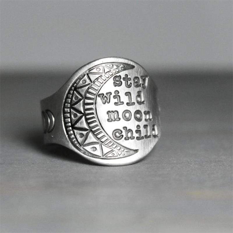 wickedafstore Stay Wild Moon Child Silver Ring