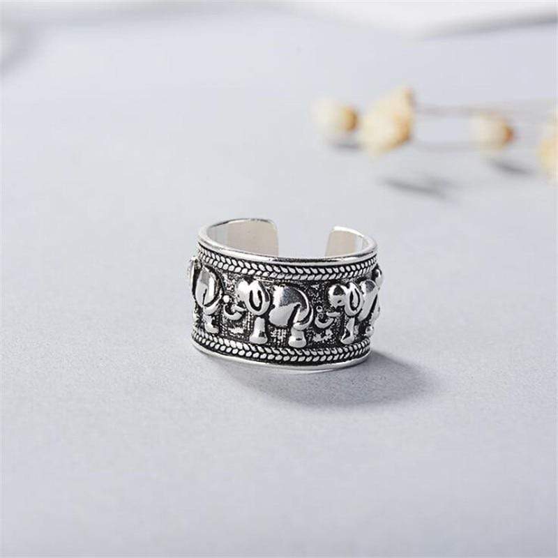 wickedafstore Sterling Silver Ethnic Elephant Design Ring