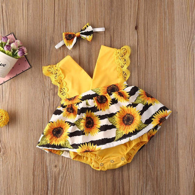 wickedafstore Sunflower Girassol Romper Dress